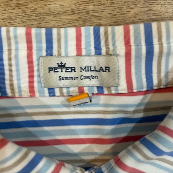 Peter Millar Shirt Men’s M Short Sleeve Striped Summer Comfort Golf Polo - Picture 2 of 7